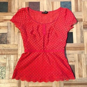 Mango / MNG Suit Women’s Dress Blouse. Red. Mesh/Lace with light stretch.